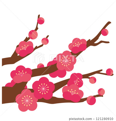 梅花向量圖（紅梅，5 瓣） 121280910