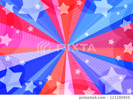 紅色和藍色三色輻射背景，星星彈出（水平） 121280950