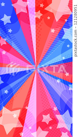 紅色和藍色三色輻射背景，星星彈出（垂直） 121280951