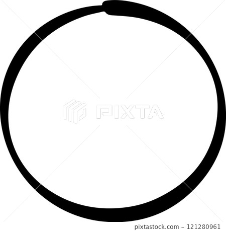 Continuous thick black circular line forming an imperfect hand drawn circle, emphasizing a starting point or a specific location on the circular path 121280961