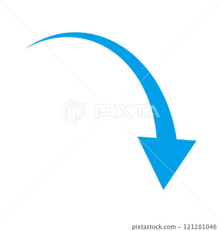 Simple blue descending arrow silhouette Simple blue descending arrow silhouette 121281046