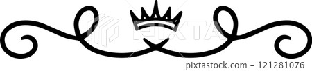 Elegant line art featuring a stylized crown amidst swirling lines, forming a sophisticated and regal design suitable for various creative projects Elegant line art featuring a stylized crown amidst swirling lines, forming a sophisticated and regal design suitable for various creative projects 121281076