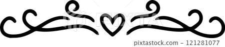 Hand drawn hearts and swirling lines create a beautifully simple, elegant horizontal border, adding a romantic and whimsical touch to various design projects and stationery Hand drawn hearts and swirling lines create a beautifully simple, elegant horizontal border, adding a romantic and whimsical touch to various design projects and stationery 121281077