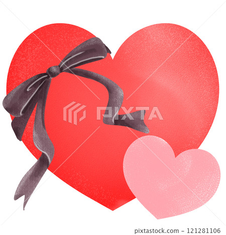 A red heart and a small pink heart wrapped in a brown ribbon, watercolor style illustration A red heart and a small pink heart wrapped in a brown ribbon, watercolor style illustration 121281106