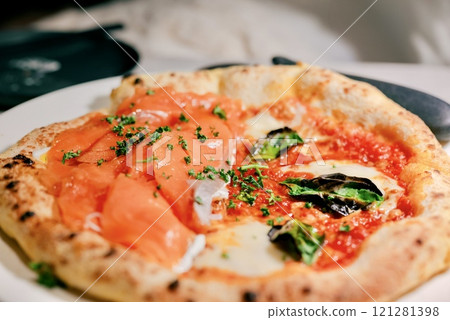 Salmon & Margherita Pizza Salmon & Margherita Pizza 121281398