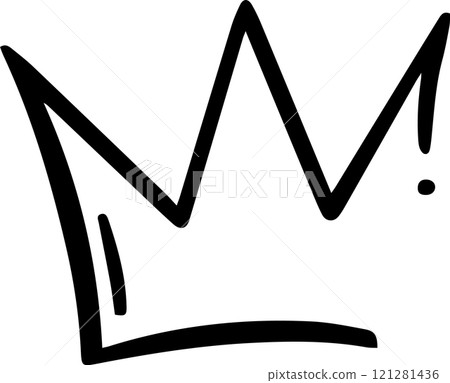 Simple, black and white, hand drawn crown representing royalty, power, and leadership, perfect for logos, illustrations, and design projects 121281436