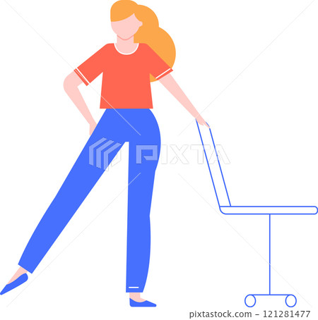 Office worker doing stretching exercises during a break, promoting health and wellness in the workplace by moving her body and taking care of her physical well being Office worker doing stretching exercises during a break, promoting health and wellness in the workplace by moving her body and taking care of her physical well being 121281477