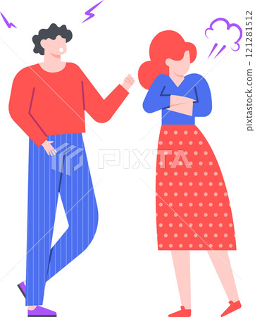 Couple arguing and getting mad at each other, man yelling at woman who is crossing her arms and fuming with rage, disagreement and conflict in relationship concept Couple arguing and getting mad at each other, man yelling at woman who is crossing her arms and fuming with rage, disagreement and conflict in relationship concept 121281512
