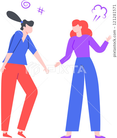 Two women are having a disagreement, gesturing with their hands and showing signs of frustration and anger, illustrating a conflict or argument Two women are having a disagreement, gesturing with their hands and showing signs of frustration and anger, illustrating a conflict or argument 121281571