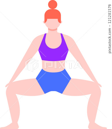 Redhead athletic woman practicing yoga goddess pose, improving flexibility, balance, and strengthening leg muscles, promoting healthy lifestyle and well being Redhead athletic woman practicing yoga goddess pose, improving flexibility, balance, and strengthening leg muscles, promoting healthy lifestyle and well being 121281576