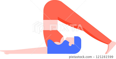 Young woman practicing halasana, or plow pose, a yoga asana, promoting relaxation and flexibility, illustrated with a minimalist flat design Young woman practicing halasana, or plow pose, a yoga asana, promoting relaxation and flexibility, illustrated with a minimalist flat design 121281599