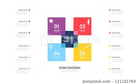 Infographic Venn diagram chart template.4 steps presentation with venn diagram elements vector illustration. 121281769
