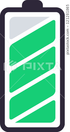 Stylized battery icon featuring three green bars, indicating a medium charge level. Perfect for representing energy, power, or charging status in various technology contexts 121281865