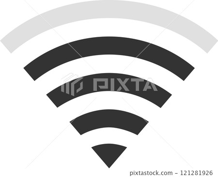Wireless network symbol representing internet access and connectivity, illustrating the transmission of data through radio waves and highlighting network availability and strength 121281926