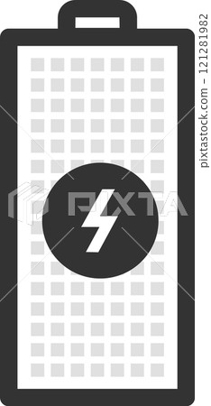 Battery icon illustrating charging status with a prominent lightning symbol, conveying themes of energy, power, and electricity in a modern, digital design Battery icon illustrating charging status with a prominent lightning symbol, conveying themes of energy, power, and electricity in a modern, digital design 121281982