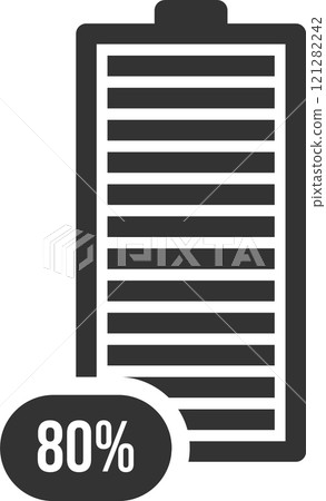 Battery icon showcasing an eighty percent charge, representing a healthy level of remaining power for various electronic devices such as smartphones, laptops, and tablets 121282242