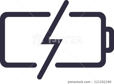 Minimalist vector illustration featuring a battery icon with a lightning bolt symbol, representing the process of charging and energy replenishment for electronic devices 121282290