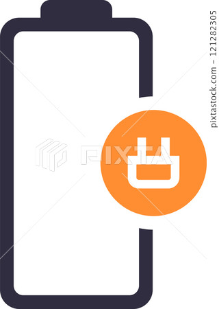 Low battery icon featuring an orange circle and a plug symbol, indicating the urgent need for charging while representing essential concepts of energy and power in modern technology Low battery icon featuring an orange circle and a plug symbol, indicating the urgent need for charging while representing essential concepts of energy and power in modern technology 121282305