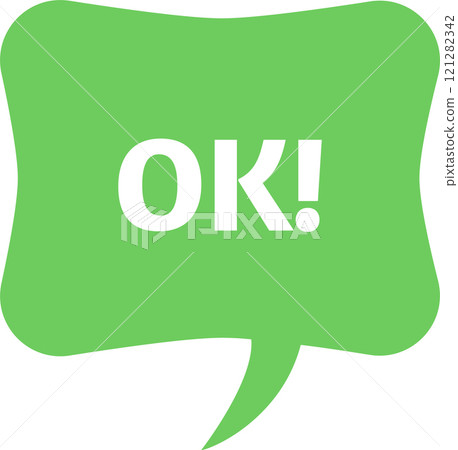 Green speech bubble featuring an ok message, expressing agreement and approval while effectively communicating positive feedback and acceptance in a modern design Green speech bubble featuring an ok message, expressing agreement and approval while effectively communicating positive feedback and acceptance in a modern design 121282342