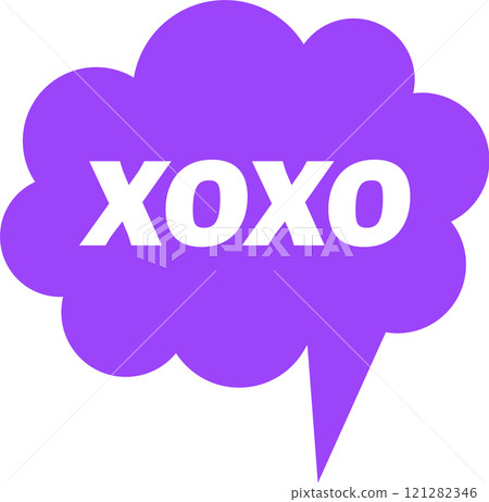 Purple thought bubble showing xoxo hugs and kisses symbol, representing love, affection, and care, perfect for Valentine s Day, anniversaries, or any occasion expressing heartfelt emotions Purple thought bubble showing xoxo hugs and kisses symbol, representing love, affection, and care, perfect for Valentine s Day, anniversaries, or any occasion expressing heartfelt emotions 121282346