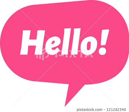 Pink speech bubble featuring a cheerful hello greeting with an exclamation mark, symbolizing friendly communication and engaging introductory expressions in social interactions Pink speech bubble featuring a cheerful hello greeting with an exclamation mark, symbolizing friendly communication and engaging introductory expressions in social interactions 121282348