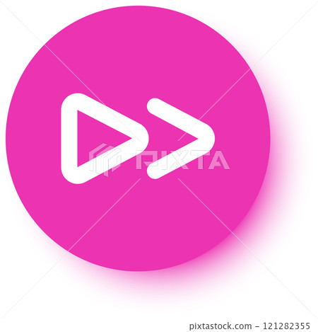 Fast forward media player button featuring a sleek white icon on a vibrant pink circle, enhanced with a drop shadow, symbolizing speed and progress in digital navigation 121282355