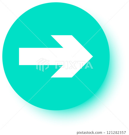 White arrow pointing to the right on a turquoise circle with soft, blurred edges, creating a simple yet effective visual representation of direction and movement White arrow pointing to the right on a turquoise circle with soft, blurred edges, creating a simple yet effective visual representation of direction and movement 121282357