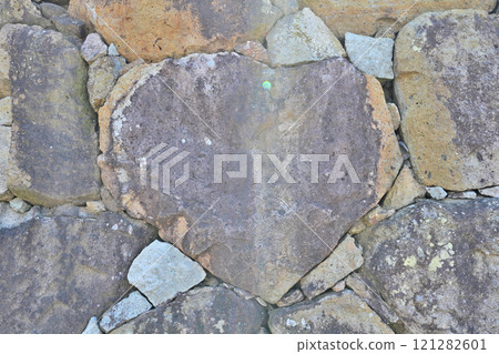 Stone walls and interior of Tsuyama Castle, one of Japan's 100 most famous castles in Mimasaka 121282601