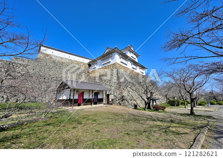 Stone walls and interior of Tsuyama Castle, one of Japan's 100 most famous castles in Mimasaka 121282621
