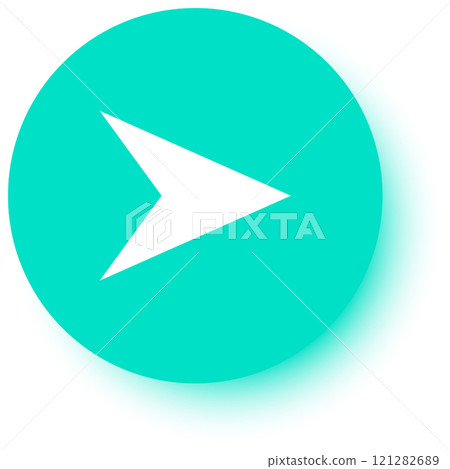 White arrow pointing right within a vibrant turquoise circle, featuring a subtle drop shadow effect. Simple and modern design perfect for various applications and digital interfaces White arrow pointing right within a vibrant turquoise circle, featuring a subtle drop shadow effect. Simple and modern design perfect for various applications and digital interfaces 121282689