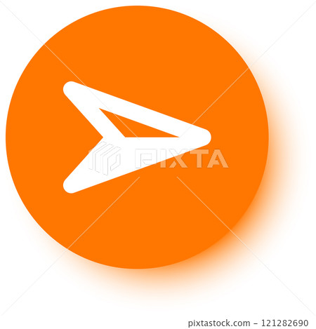 White arrow pointing to the right, positioned on an orange circle with a subtle drop shadow effect, creating a visually appealing and informative graphic suitable for various design projects White arrow pointing to the right, positioned on an orange circle with a subtle drop shadow effect, creating a visually appealing and informative graphic suitable for various design projects 121282690