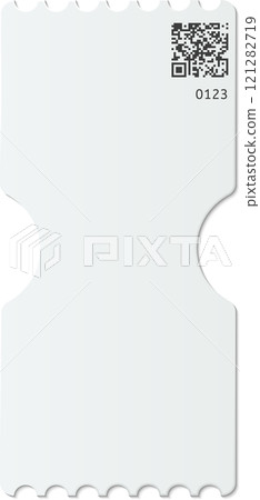 Blank white ticket with qr code and number waiting to be filled, isolated on white background, ready to be customized for any event or access control Blank white ticket with qr code and number waiting to be filled, isolated on white background, ready to be customized for any event or access control 121282719