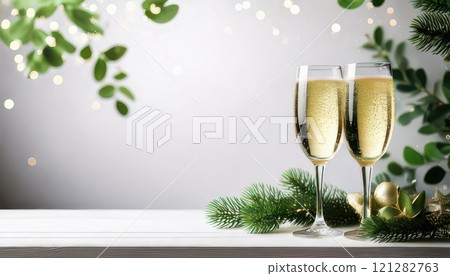 AI Image: Spring greenery and champagne 121282763