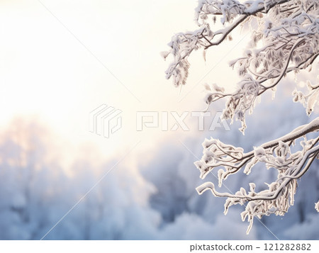 Snow-covered tree branches 121282882