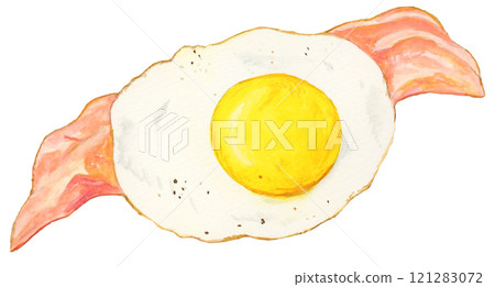 手繪水彩美味培根和雞蛋插畫 121283072