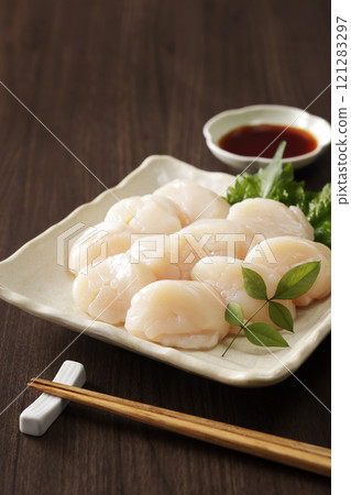 Scallop sashimi from Okhotsk, Hokkaido Scallop sashimi from Okhotsk, Hokkaido 121283297
