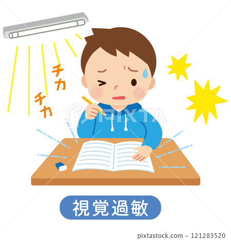 一個患有視覺過敏、感官過敏且受強光困擾的男孩。 121283520