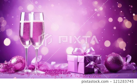 《AI image》Celebration image with sparkling background (champagne and presents) 《AI image》Celebration image with sparkling background (champagne and presents) 121283745