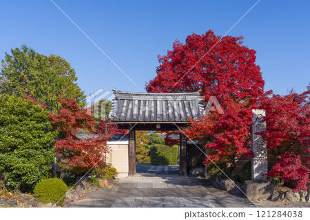 Autumn in Kyoto: Shinko-in Temple's gate surrounded by autumn leaves Autumn in Kyoto: Shinko-in Temple's gate surrounded by autumn leaves 121284038