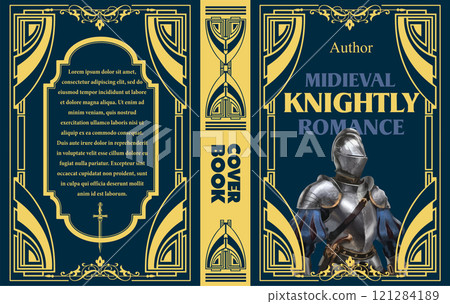 Book cover design featuring a knight wearing plate armor, perfect for a medieval knightly romance novel 121284189