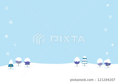Winter background illustration with trees and snowflakes 121284207