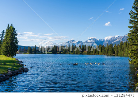 Jasper National Park summer landscape. Beauvert Lake (Lac Beauvert), Jasper, Alberta, Canada. 121284475