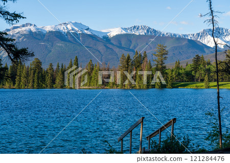 Jasper National Park summer landscape. Beauvert Lake (Lac Beauvert), Jasper, Alberta, Canada. Jasper National Park summer landscape. Beauvert Lake (Lac Beauvert), Jasper, Alberta, Canada. 121284476