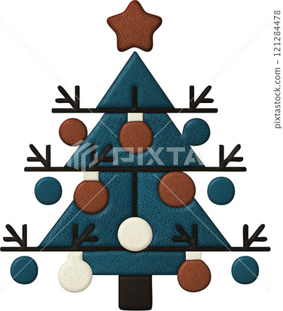 A festive atmosphere christmas tree patchwork embroidery stitch art for winter celebrations 121284478