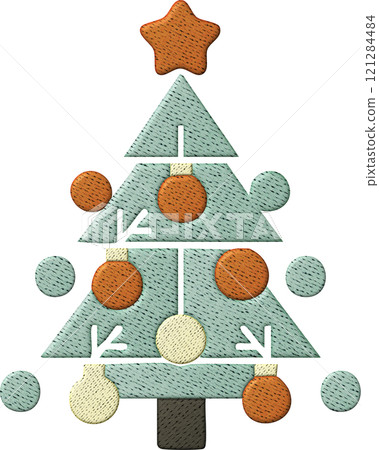 A festive atmosphere with christmas tree patchwork embroidery elements in cozy home settings 121284484
