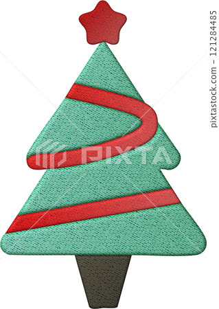 A beautiful Christmas tree with patchwork embroidery elements for your holiday decor 121284485