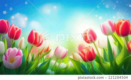 [AI圖像]春天的鬱金香田 121284504