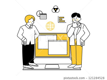 在電腦上工作的年輕商人的插圖 121284528