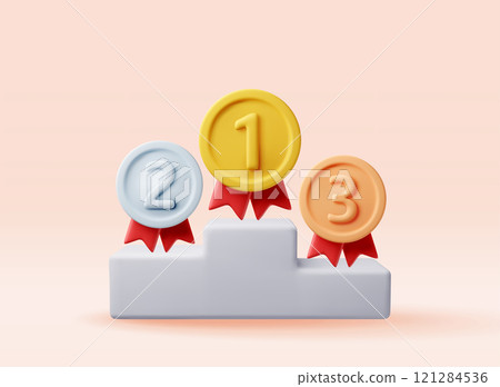 3d medals on podium isolated. 121284536