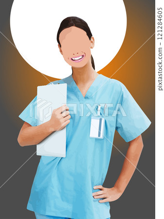 Young nurse smiling and holding a clipboard, ready to take care of her patients 121284605